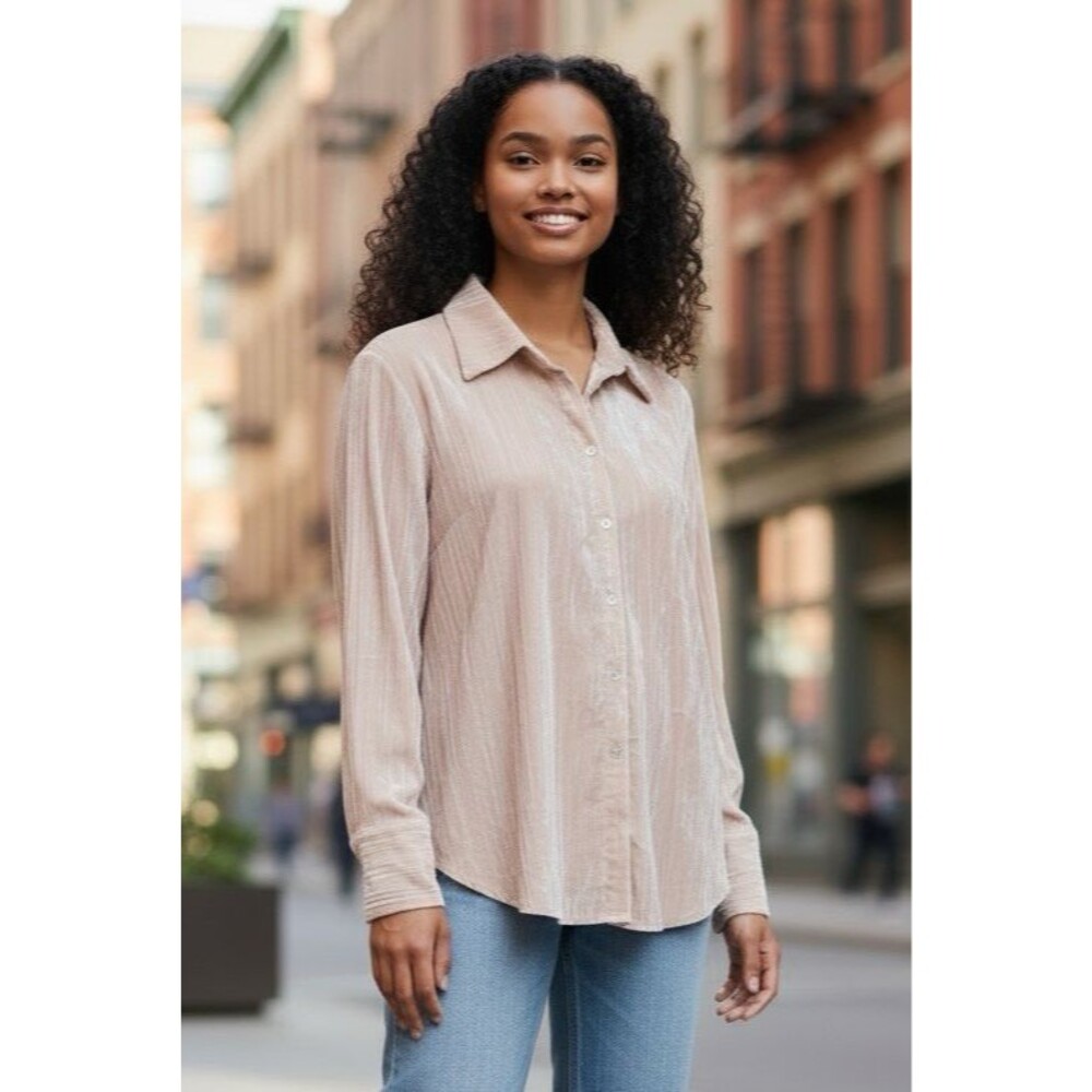 Marc New York NEW! womens buttoned collar crushed velour blouse pale pink Medium